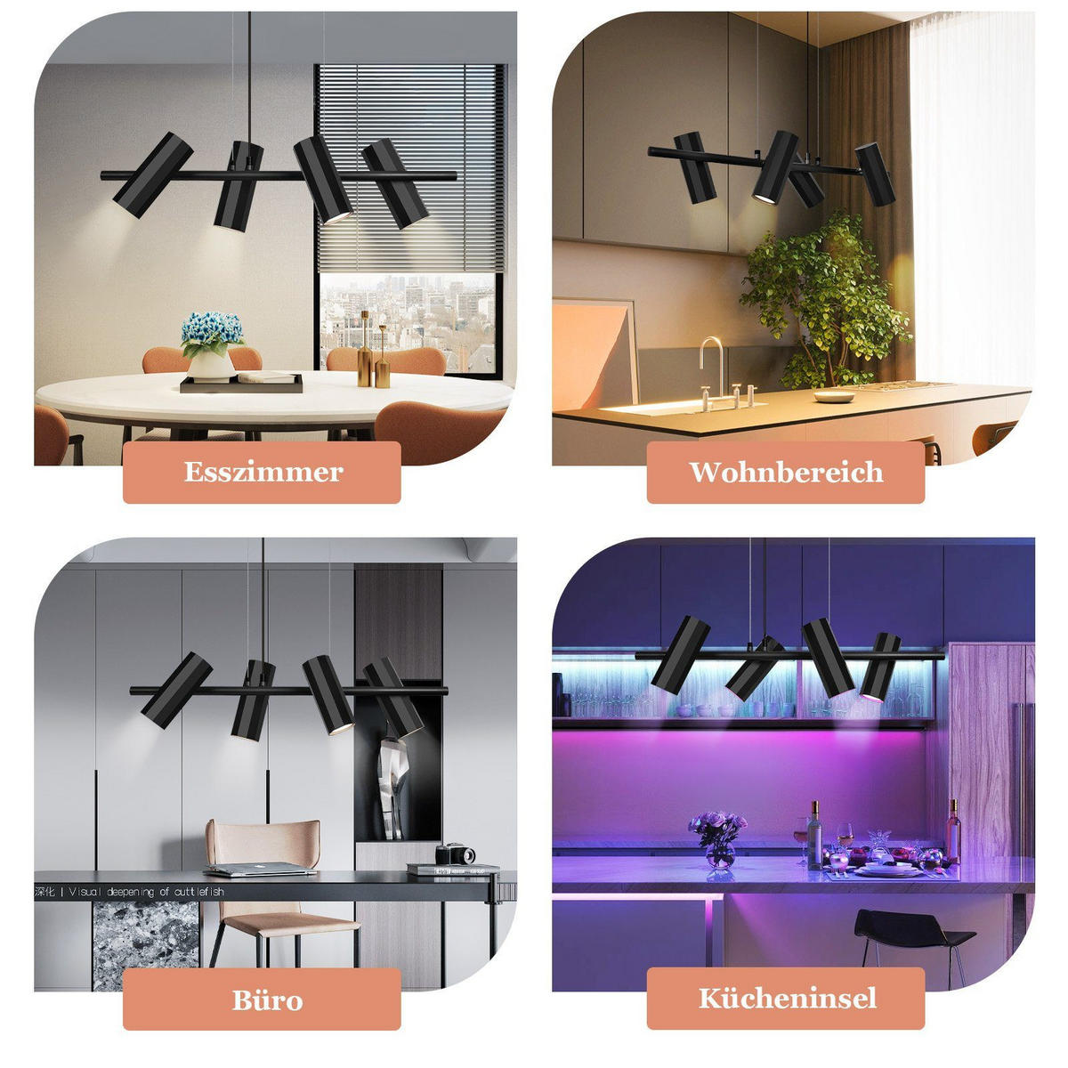 HÄNGELEUCHTE Stärke 4-flammig 66/6/170 cm - Schwarz, Metall (66/6/170cm) - Nettlife