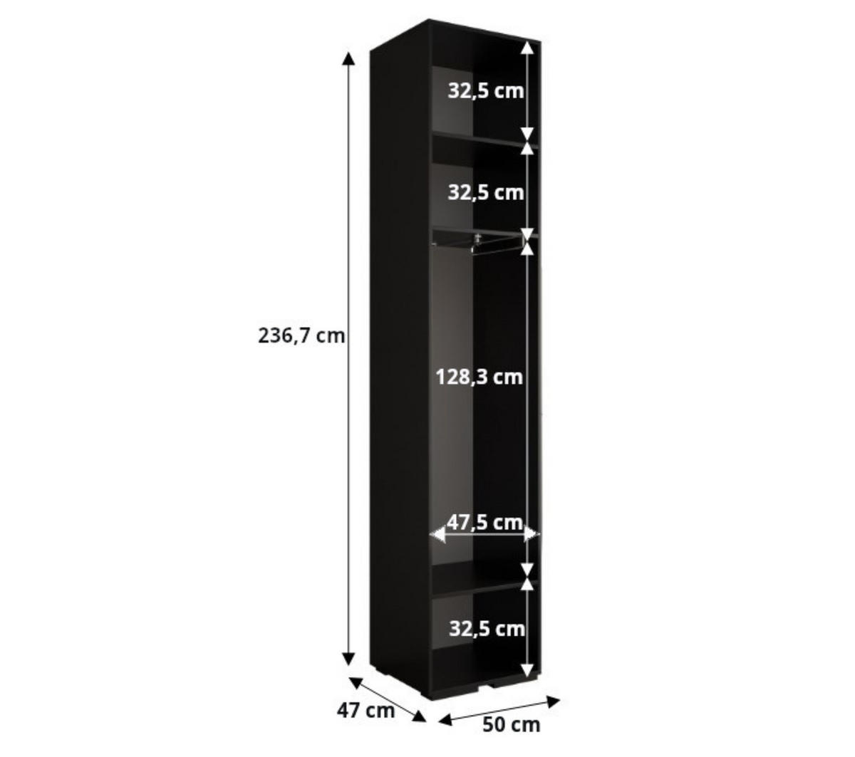 DREHTÜRENSCHRANK 236.7/50/47 1-türig - Kaschmir/Schwarz, Holz/Metall (50/236.7/47cm) - Abiks Möbel