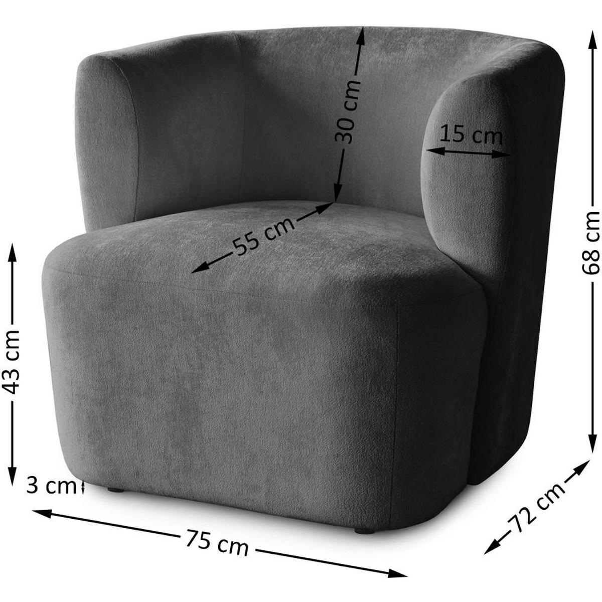 SESSEL Nori dunkelgrau velour - Dunkelgrau/Schwarz, Kunststoff/Textil (75/68/72cm) - Beautysofa