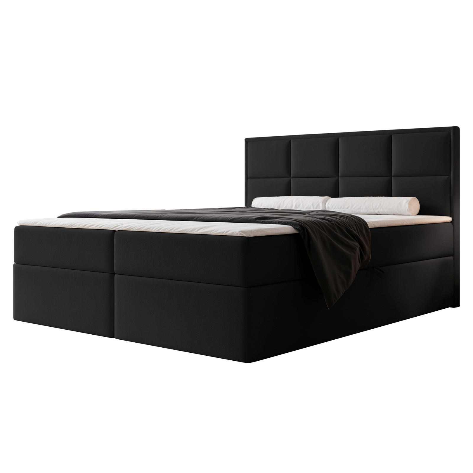 BOXBETT TIOLI 180x200 cm Schwarz (Stoff Magic Velvet) - mit Bettkasten, Bonellmatratze und Paneel-Kopfteil - Schwarz, Holzwerkstoff/Textil (180/200cm) - Ravio