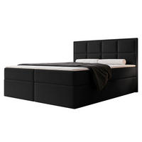 BOXBETT TIOLI 140x200 cm Schwarz (Stoff Magic Velvet) - mit Bettkasten, Bonellmatratze und Paneel-Kopfteil - Schwarz, Holzwerkstoff/Textil (140/200cm) - Ravio