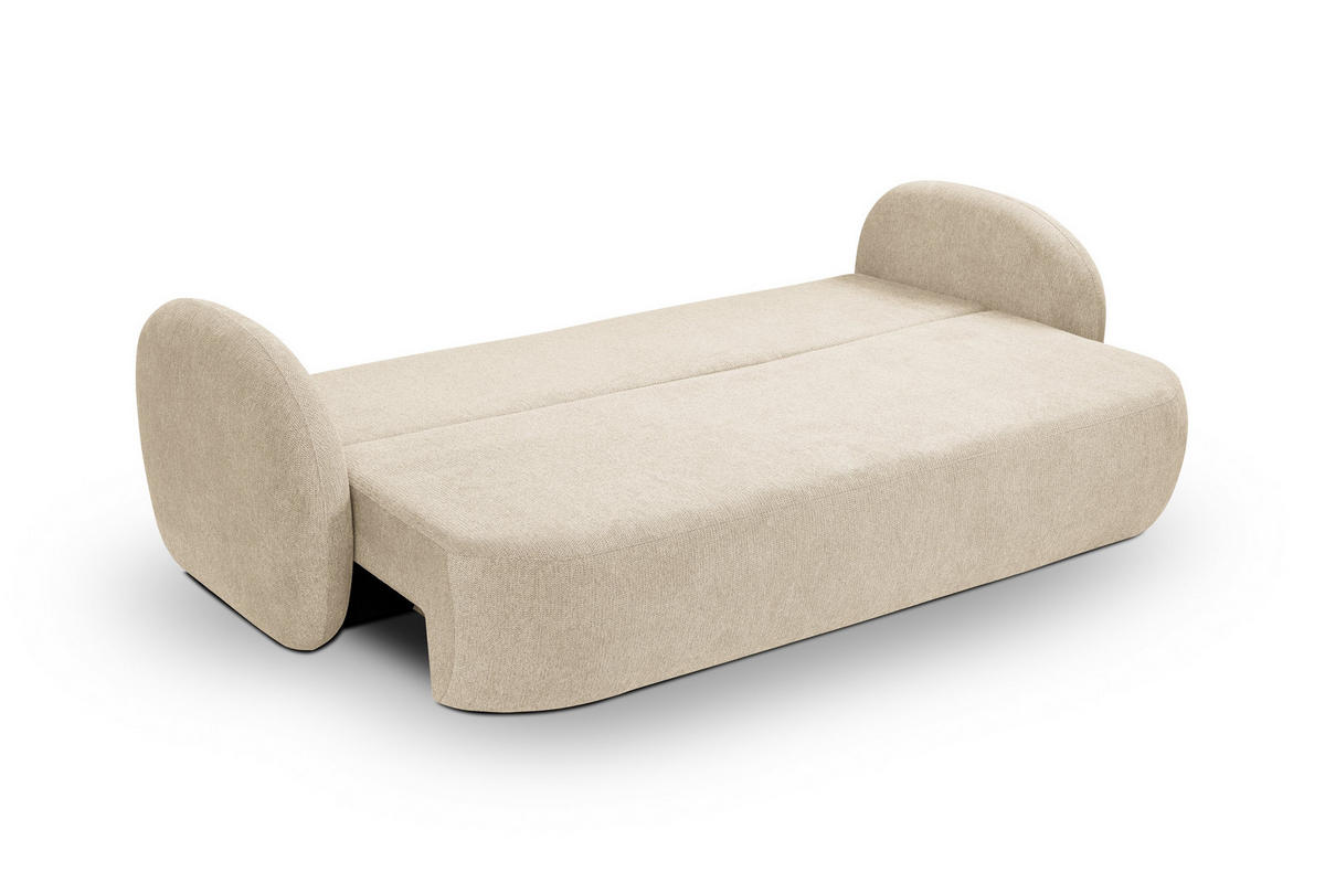 BETTSOFA AMICO Creme Geflochtener Stoff mit Schlaffunktion - Creme, Holz (238/86.5/101cm) - MASSENO