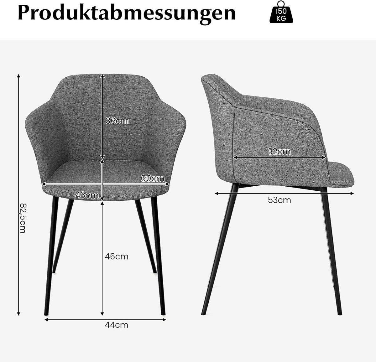 ESSZIMMERSTÜHLE Grau - Grau, Metall (53/83/60cm) - COSTWAY