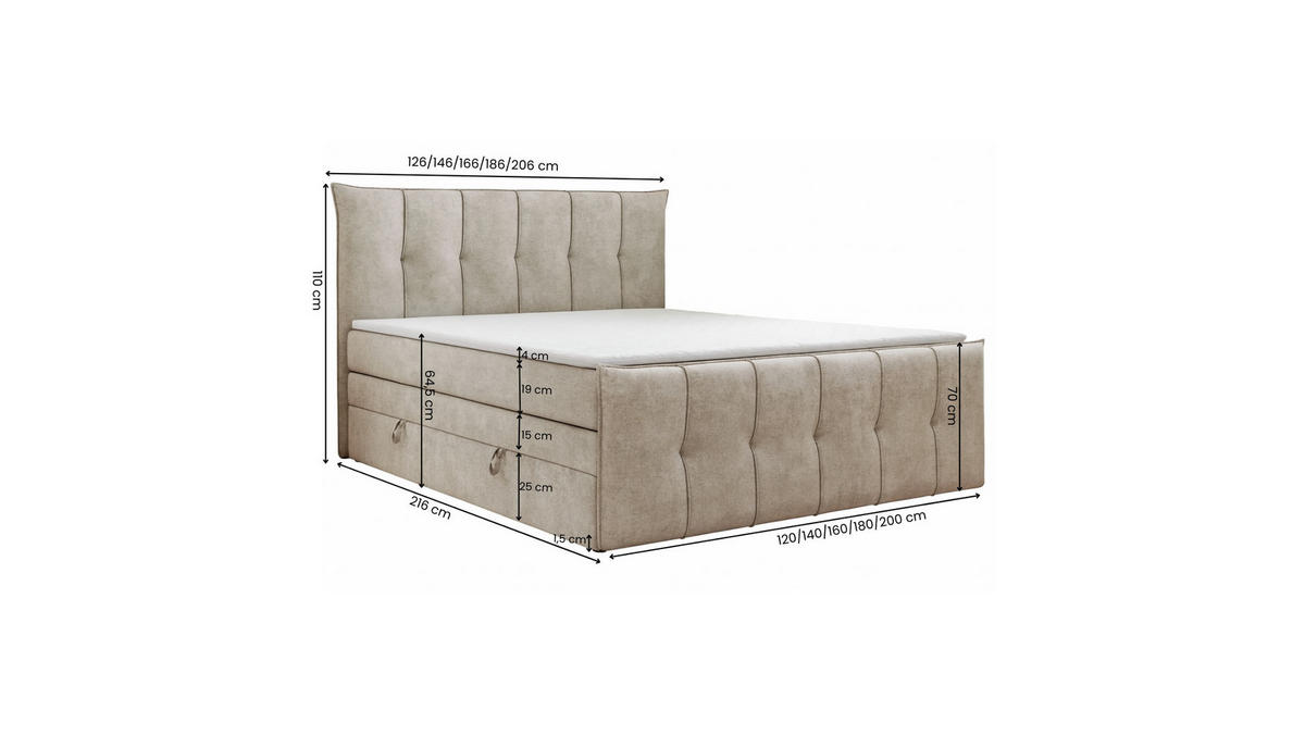 BOXSPRINGBETT SUPREME mit Topper und Bettkasten, Beige, 160x200 cm - Beige, Textil (160/200cm) - KS Home Concept