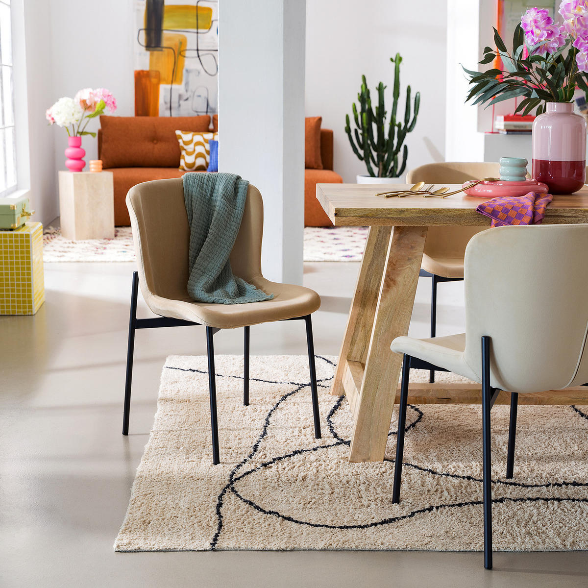 POLSTERSTUHL - 2er-Set - Beige/Schwarz, Textil (52/79/49cm) - home24