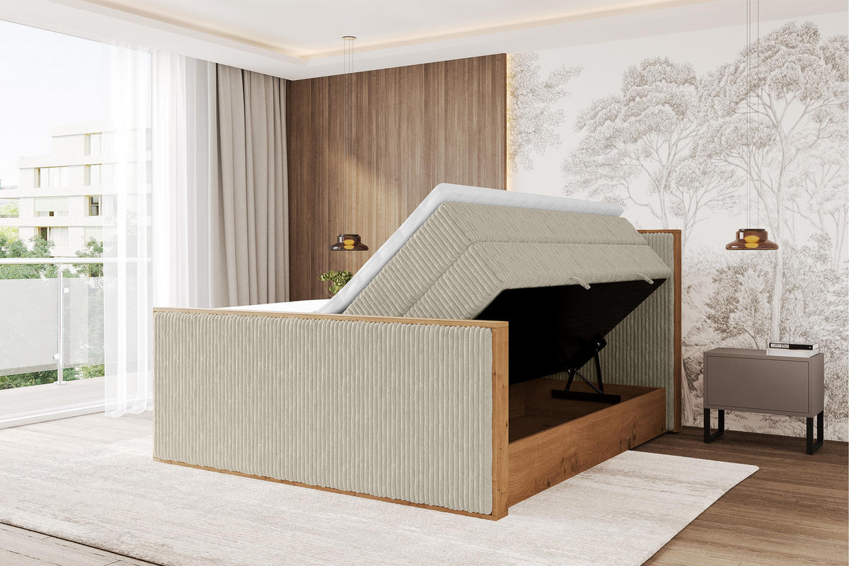 BOXSPRINGBETT LOLLI9 -Z-KING 140x200 - H3/H4 Creme - Beige, Holzwerkstoff (140/200cm) - ALTDECOR