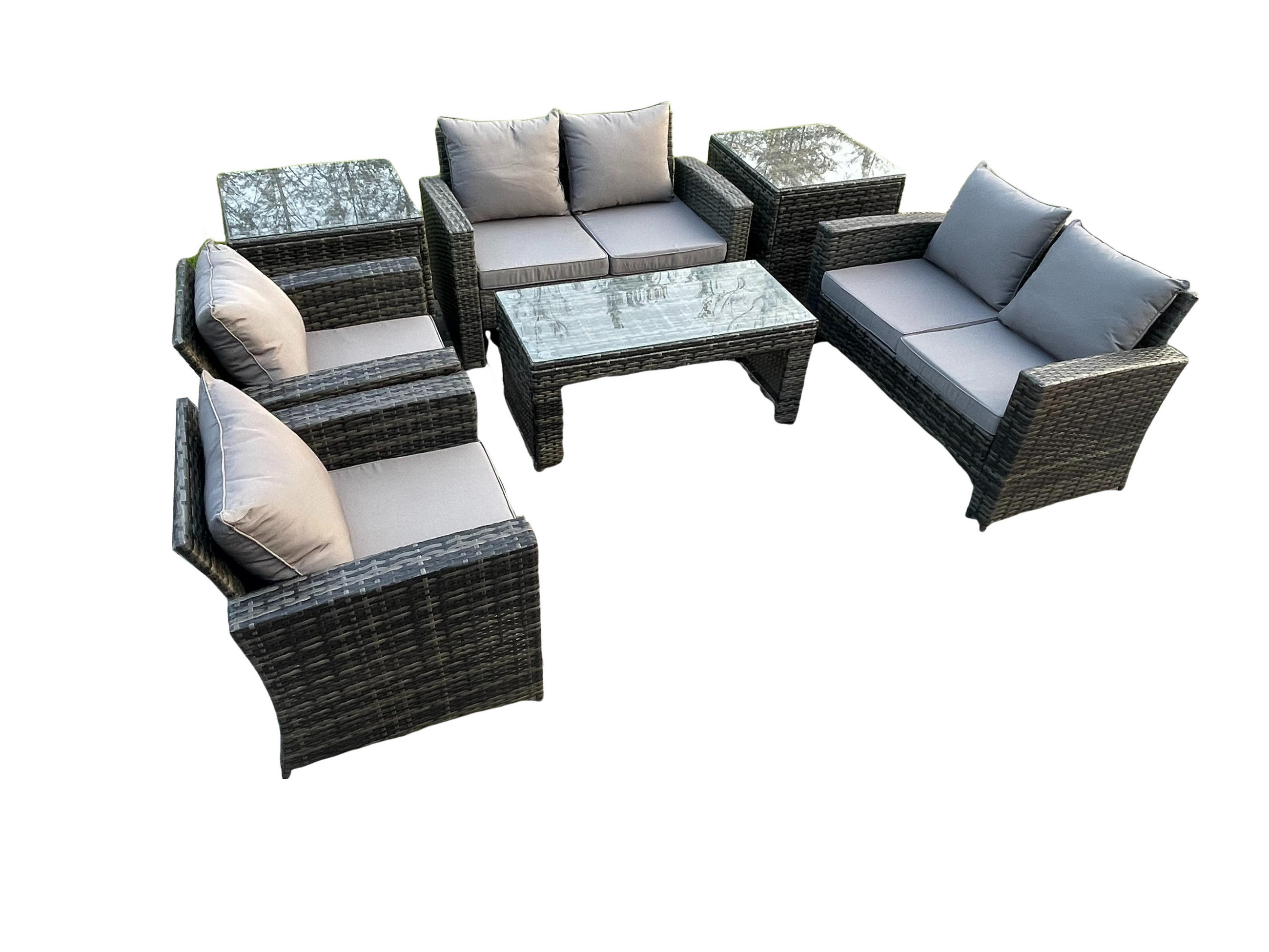 GARTENMÖBELSET Polyrattan Dunkelgrau 6-Sitzer - Dunkelgrau, Metall - Fimous