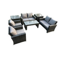 GARTENMÖBELSET Polyrattan Dunkelgrau 6-Sitzer - Dunkelgrau, Metall - Fimous