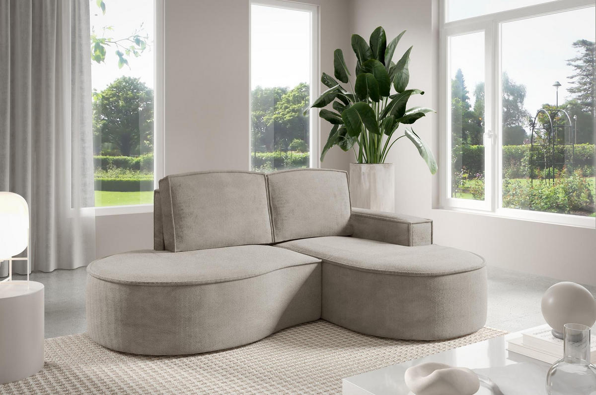 ECKSOFA Flow Kalt Beige, mit Kissen in Curio Stoff, rechte seite - Beige, Holzwerkstoff/Textil (210/157cm) - Bettso