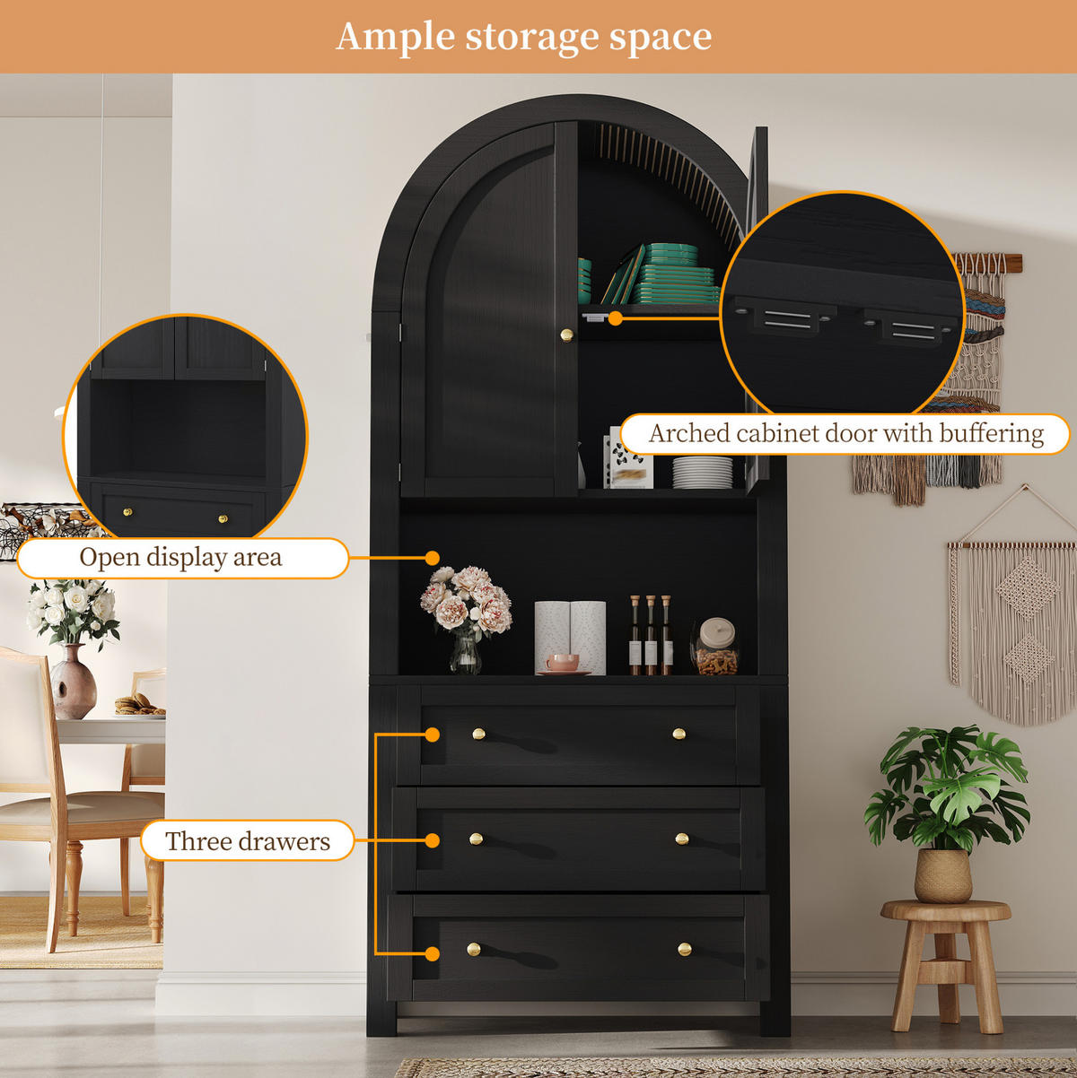BUFFET 70/180/35 cm Schwarz aus MDF mit 3 Schubladen - Schwarz, Holzwerkstoff (35/180/70cm) - OKMYHOME