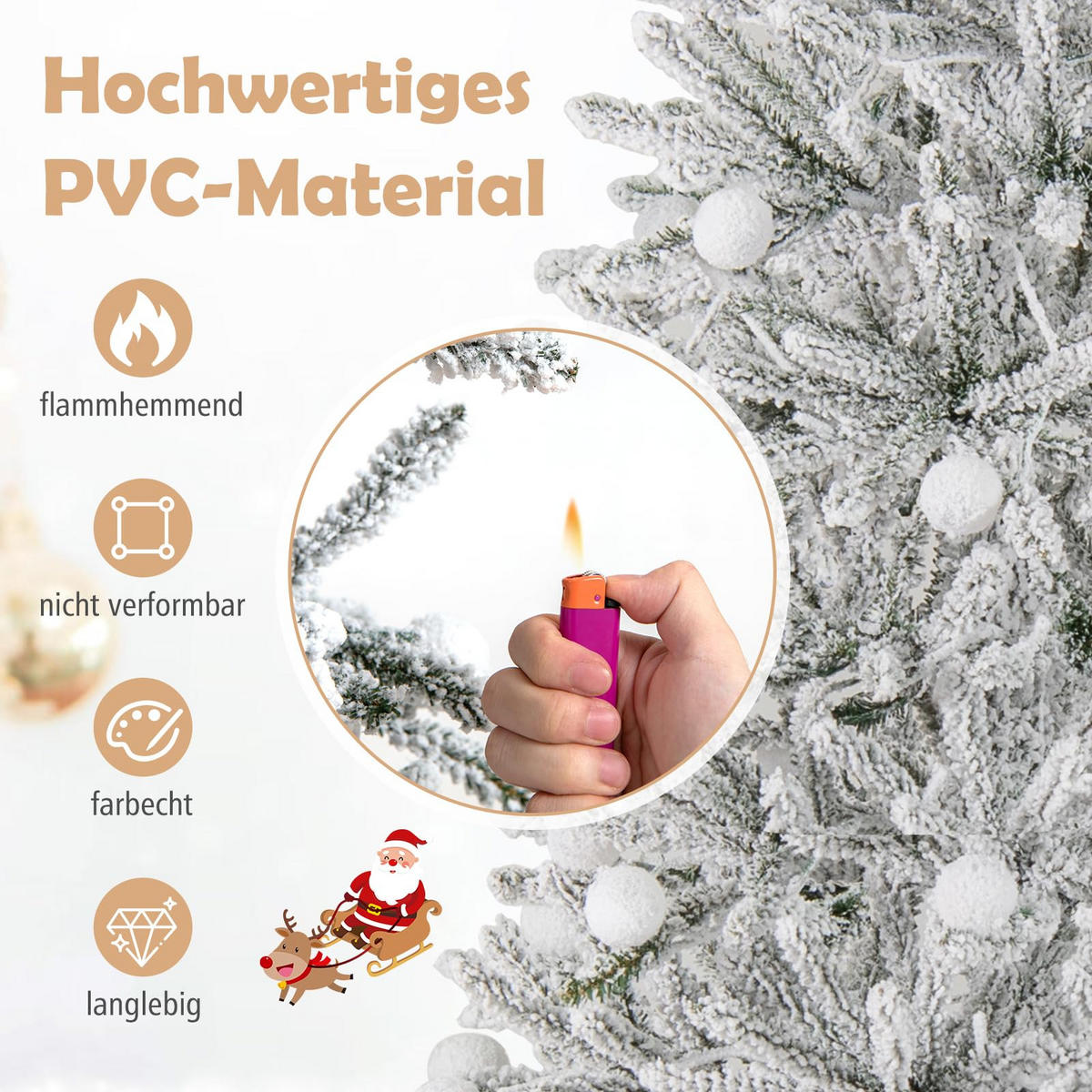 WEIHNACHTSBAUM mit Beleuchtung und Schnee Fernbedienung und Timer 180 cm weiß - Weiß, Metall (180cm) - COSTWAY