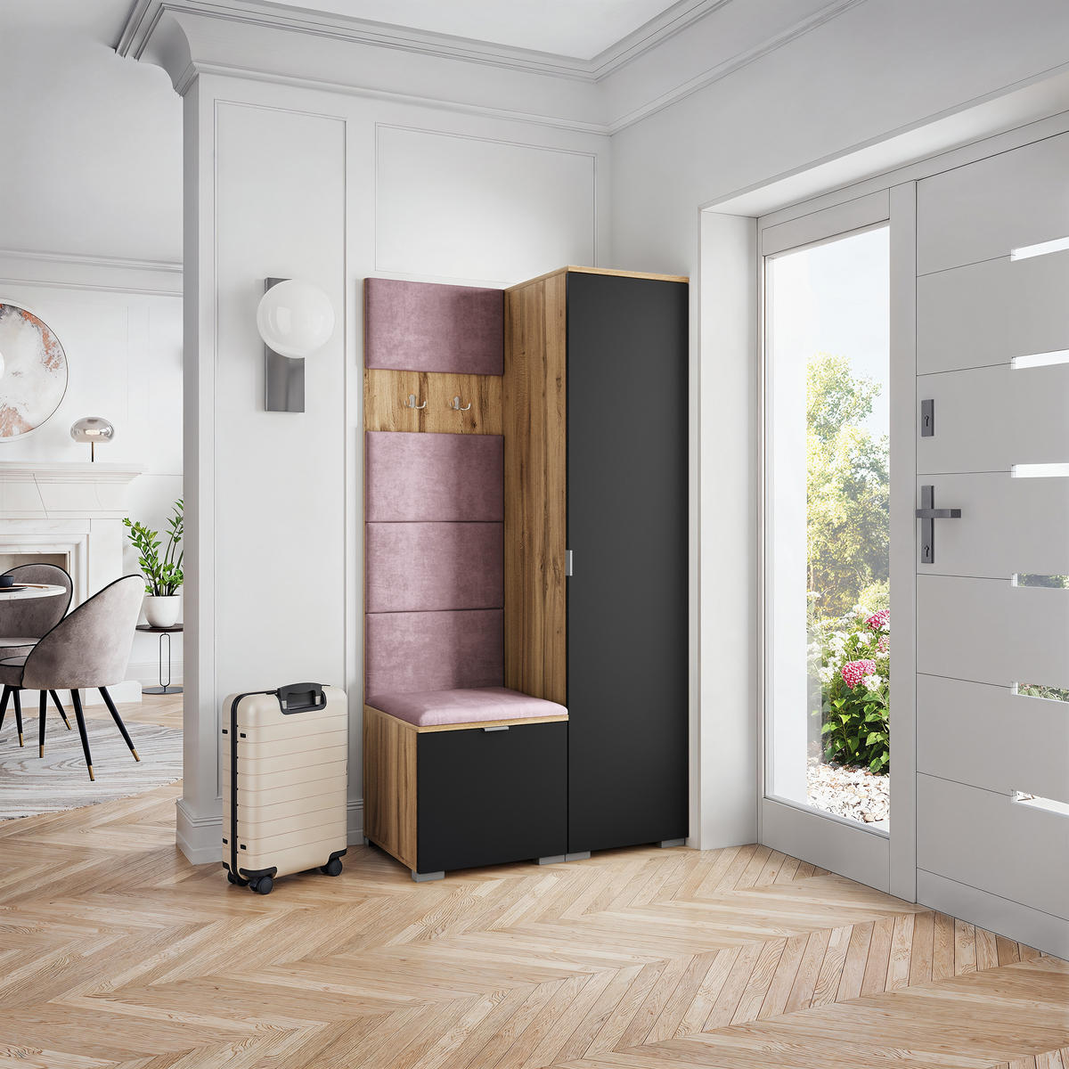 GARDEROBENSCHRANK LORI 95/181/51 cm Modern Garderobe-Set Eiche Wotan - Eiche Wotan/Lila, Holzwerkstoff (95/181/51cm) - MASSENO