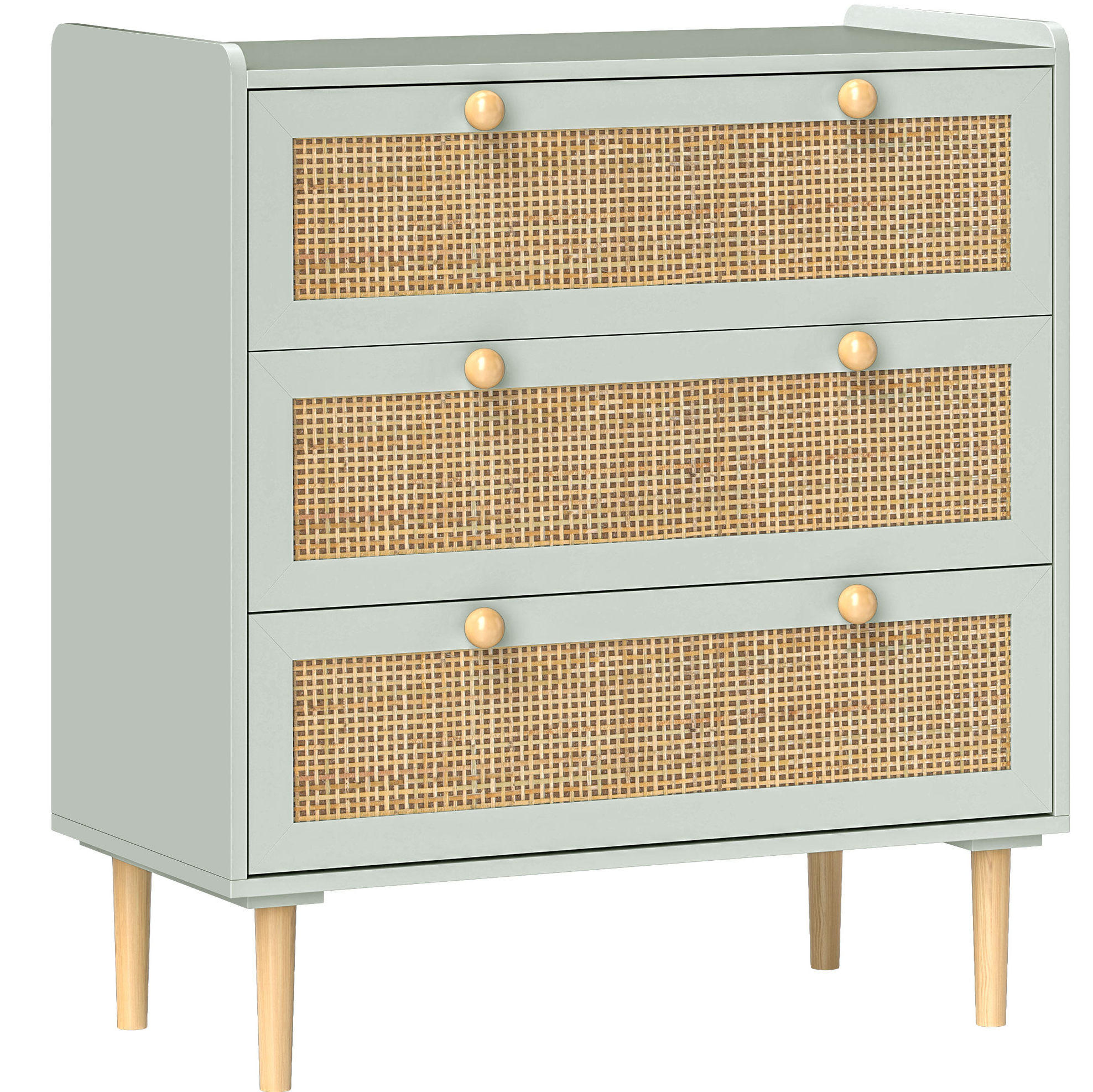 KOMMODE aus Holzwerkstoff 80x40x87,5 cm Hellblau mit 3 Schubladen und Rattanoptik - Hellblau, Holzwerkstoff (80/87.5/40cm) - Modfu