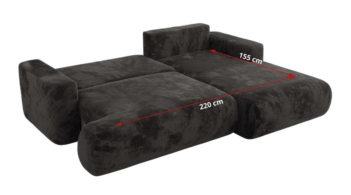 ECKSOFA OVO L Dunkelgrau Plüsch - Links Seite - Dunkelgrau/Schwarz, Kunststoff/Textil (271/195cm) - MKS