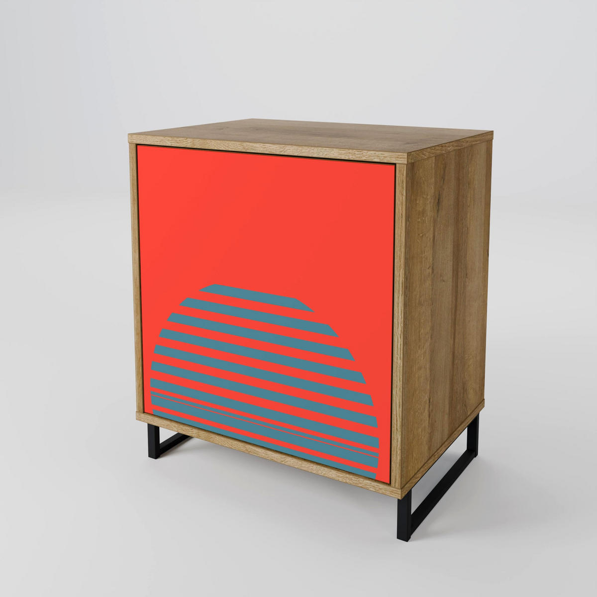 SIDEBOARD RISING GEOMETRY STARS, Eichefarben, 57,5x42x72,5 cm, Schwarze Metallfüße - Eichefarben/Multicolor, Holzwerkstoff/Metall (57.5/72.5/42cm) - SpaceRebels