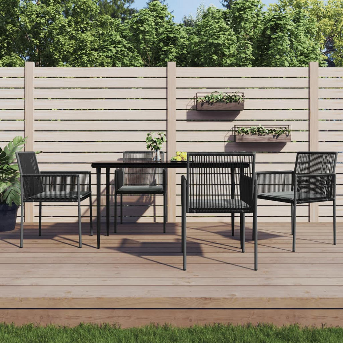GARTEN-ESSGRUPPE 5-teilig Mit Kissen Schwarz Poly Rattan & Stahl - Schwarz, Kunststoff - vidaXL