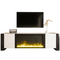 TV ormarić 165/32/55 cm bijelo-crni od iverice s električnim kaminom i visokim sjajem - crna, drvni materijal (165/55/32cm) - OKWISH