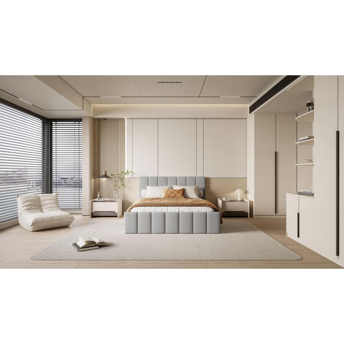 POLSTERBETT ELISE 180x200 cm Ascot Toffe, Kopfteil 95 cm, 34 Holzlatten - Grau, Textil (180/200cm) - Lookway