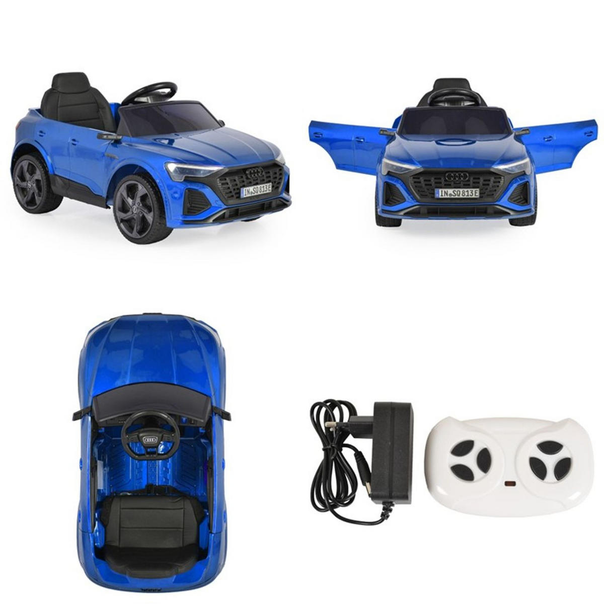 ELEKTROAUTO Audi SQ8 e-tron blau EVA-Reifen Musik Licht MP3-Eingang Gurt - Blau, Kunststoff (99/54/46cm) - Moni