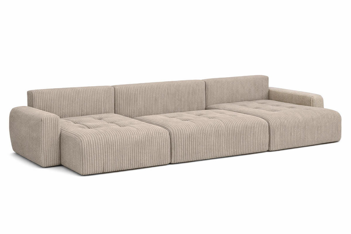 ECKSOFA Mit Schlaffunktion Und Bettkasten U-Form Ivo U, Cordstoff Poso, Dunkelbeige - Beige, Holz (342/142cm) - Kaiser Möbel