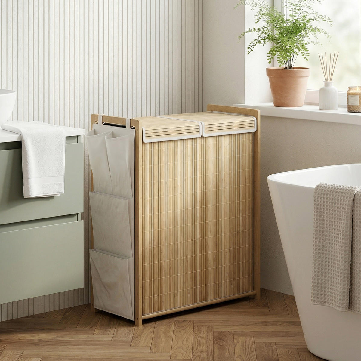 WÄSCHESAMMLER Bambus Naturholz - Naturfarben, Naturmaterialien (33/78/63cm) - HOMCOM