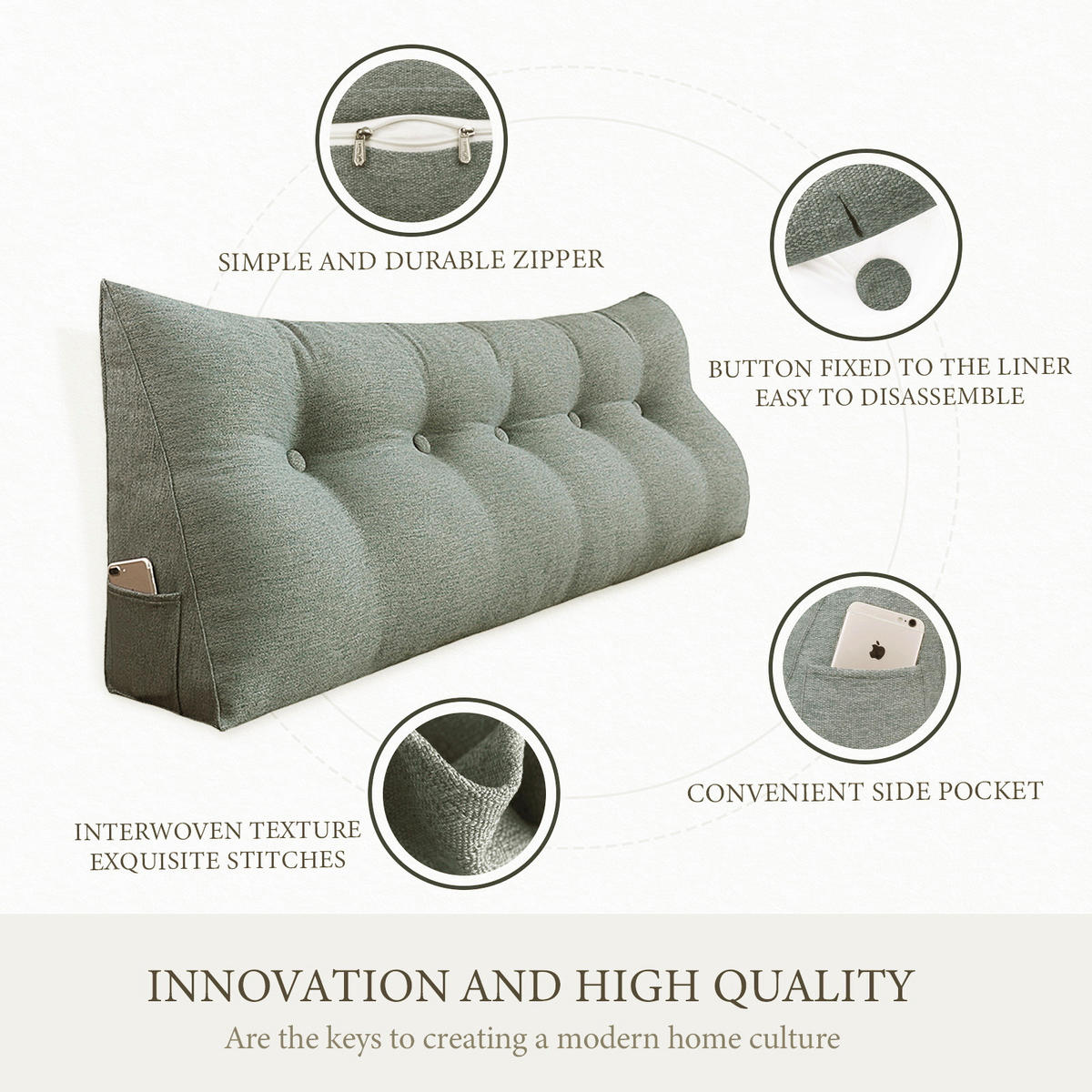 RÜCKENKISSEN für Bett Leinenlook Grau 160 cm - Grau, Textil (50/160cm) - Vercart