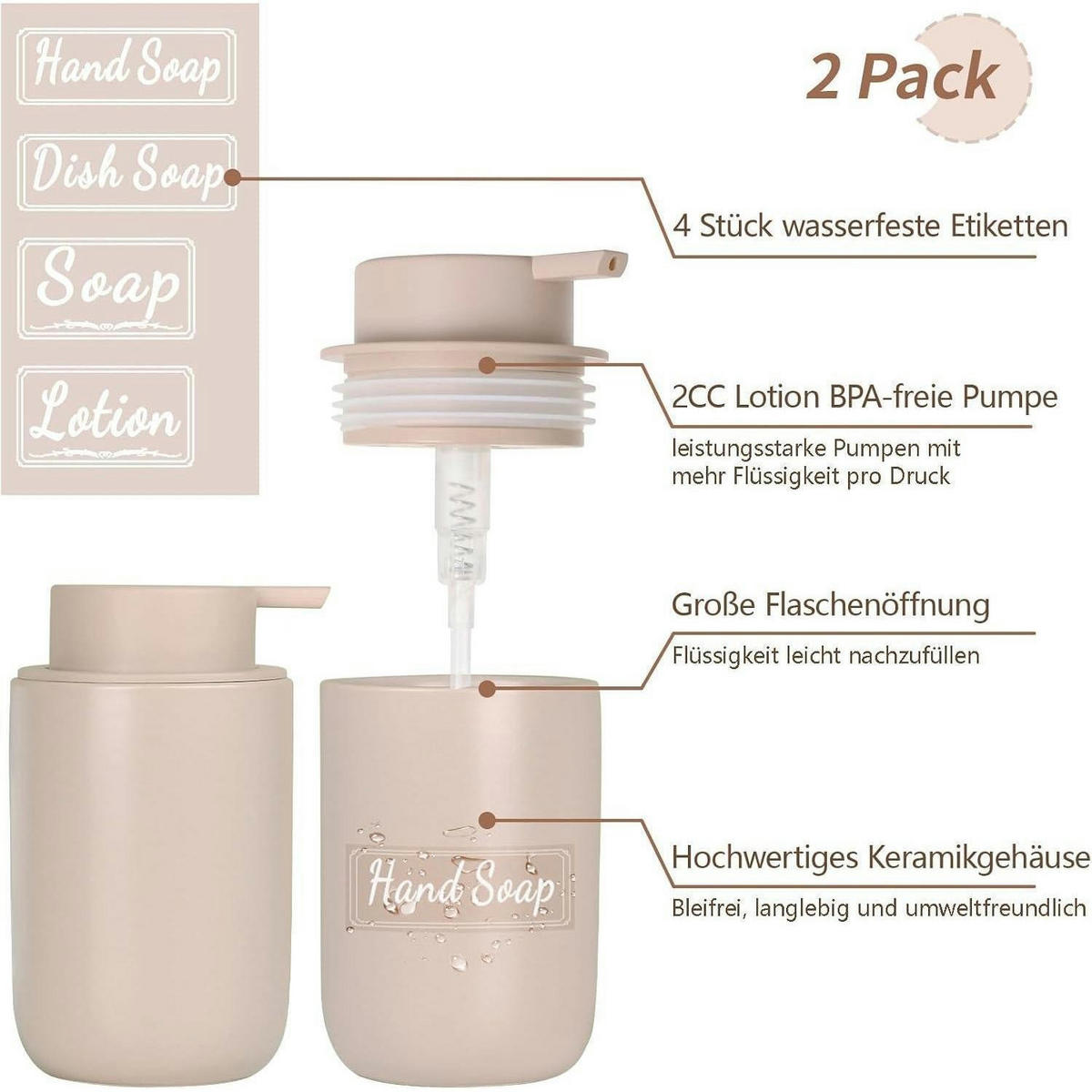 SEIFENSPENDER Keramik Khaki 350 ml - Beige, Keramik (8/14/8cm)