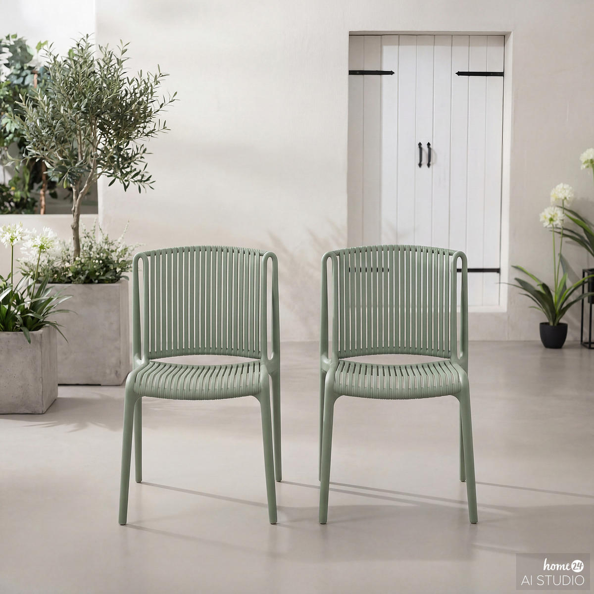 GARTENSTUHL - 2er-Set - Polypropylen - Salbeigrün, Kunststoff (53/83/56cm) - home24