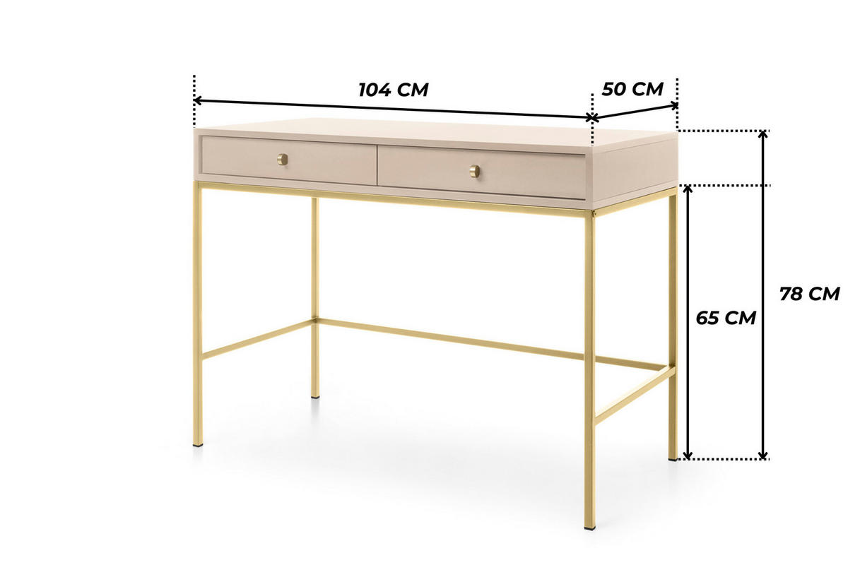 KONSOLENTISCH BARI T2SZ (Beige, Goldene Griffe, Goldenes Gestell, Schubladen) - Beige/Goldfarben, Holz/Holzwerkstoff (50/104/78cm) - Ravio