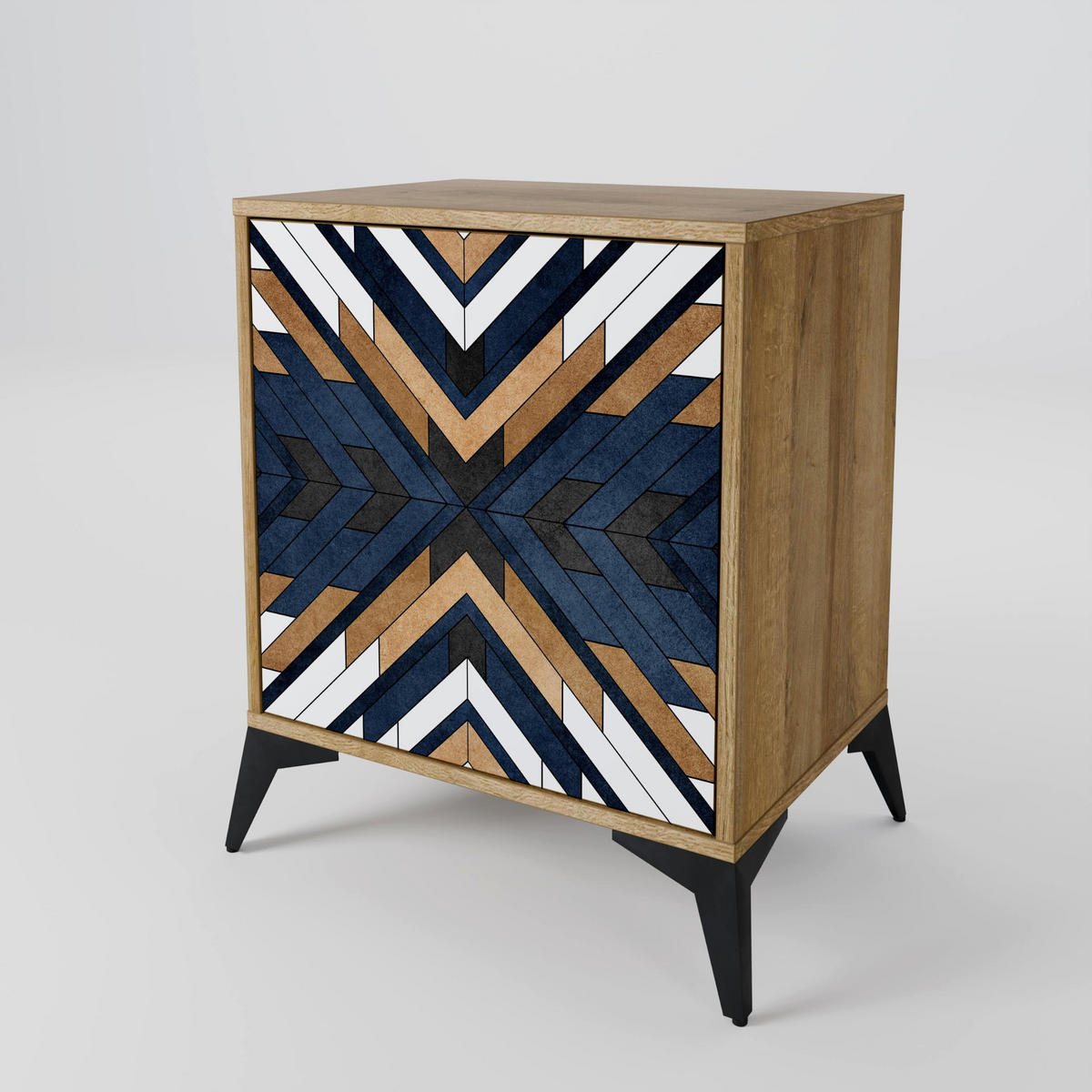 SIDEBOARD ARTFUL GEOMETRY, Eichefarben, 57,5x42x72,5 cm, Schwarze Metallfüße - Eichefarben/Multicolor, Holzwerkstoff/Metall (57.5/72.5/42cm) - SpaceRebels