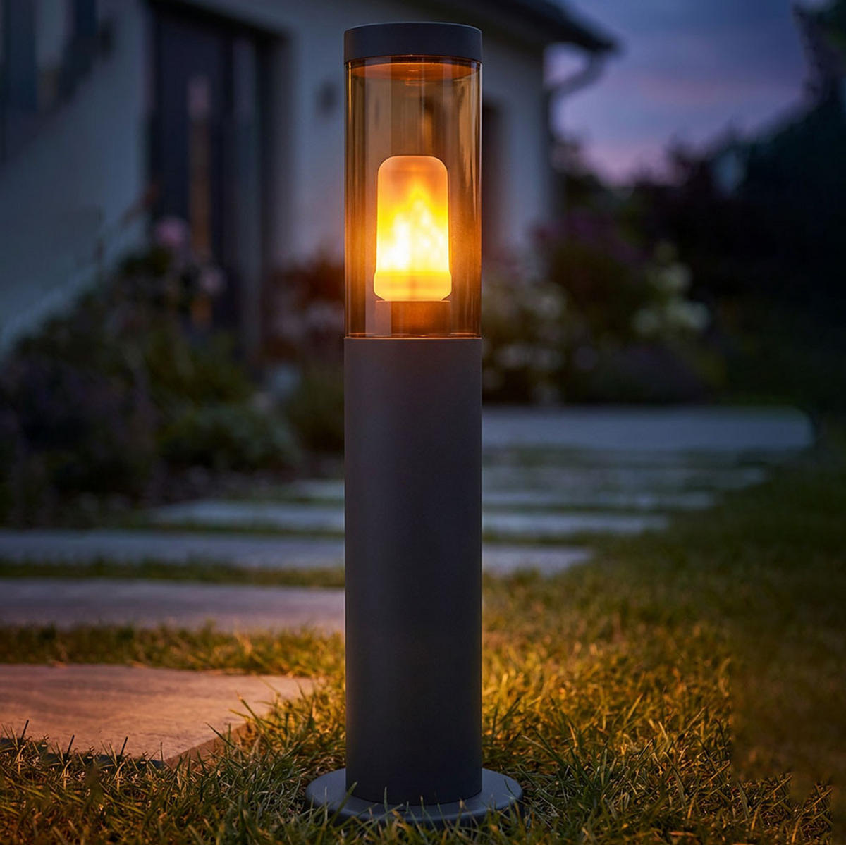 AUSSEN-SOCKELLEUCHTE Edelstahl, Anthrazit, Rauchfarben - Anthrazit, Metall (12.7/12.7/45cm) - Globo Lighting