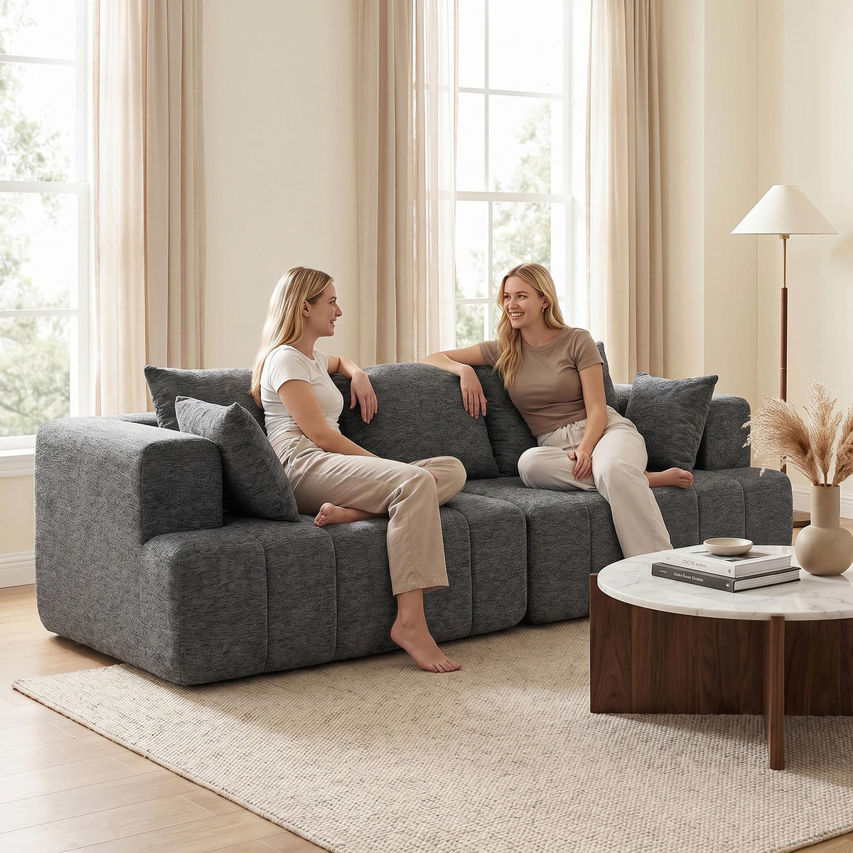 3-SITZER-SOFA Chenille (100 % Polyester) Grau - Grau, Textil (104/87/248cm) - HOMCOM
