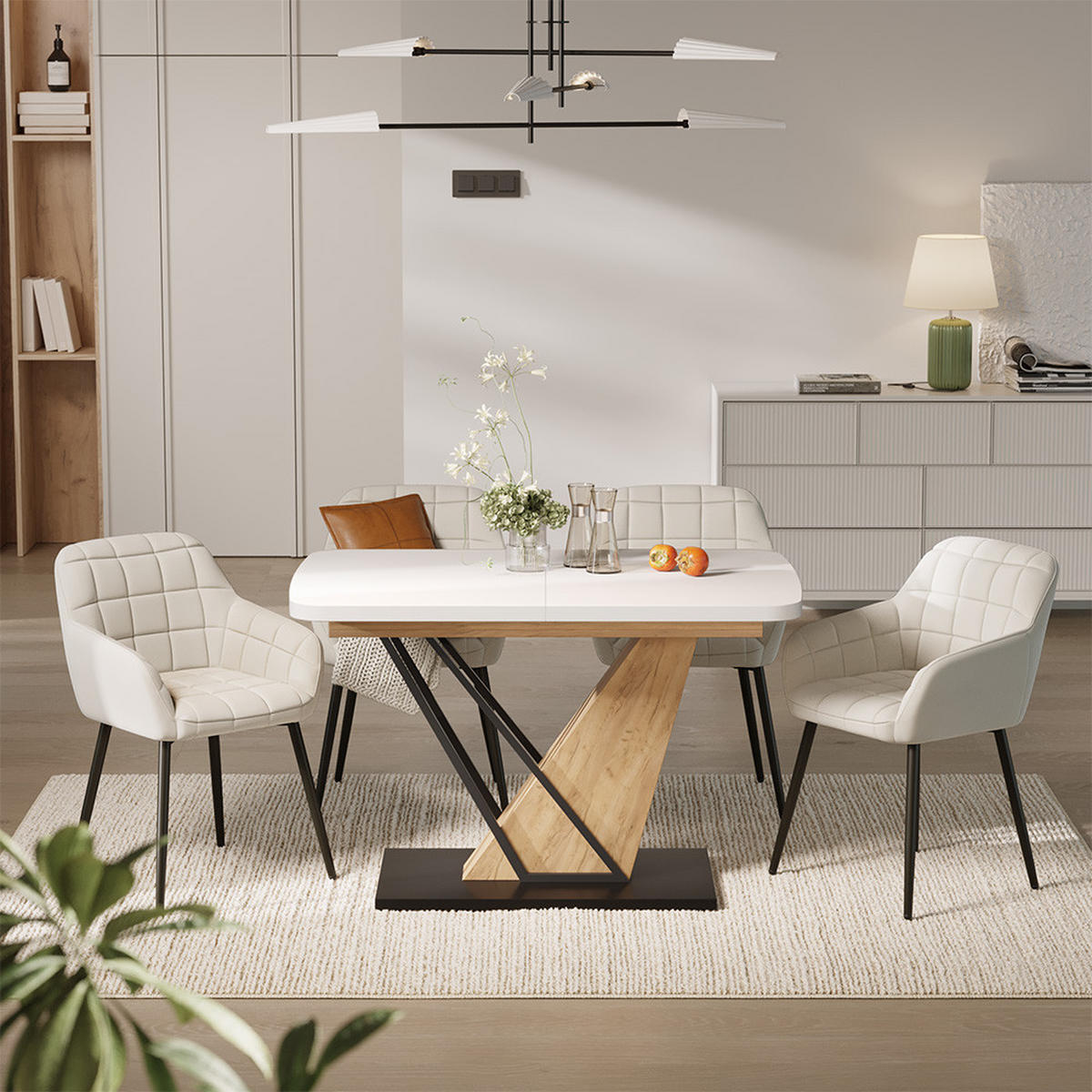 SÚPRAVA JEDÁLENSKÉHO STOLA Fenaro, biely/Dub Goldkraft, 120 x 80 cm so 4 jedálenskými stoličkami - biela/farba duba, kompozitné drevo (120/76/80cm) - Vicco
