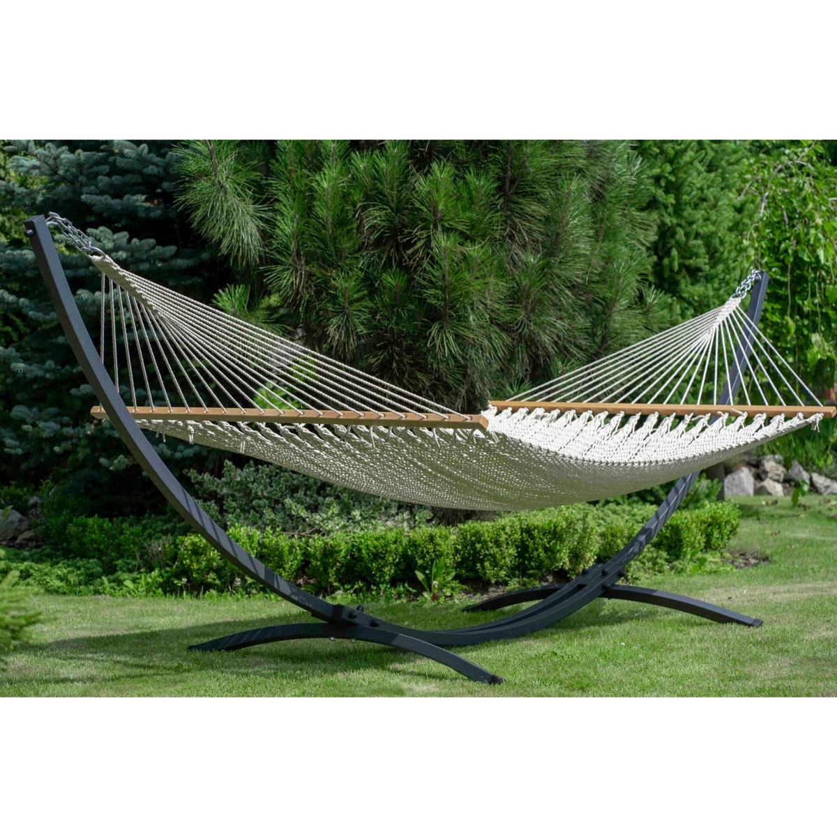 HÄNGEMATTE mit Verzinktem Gestell, 2 Personen, Stabhängematte, XXL, 200 kg, Metall, Beige, einfache Montage - Weiß, Metall (370/130/120cm) - Potenza