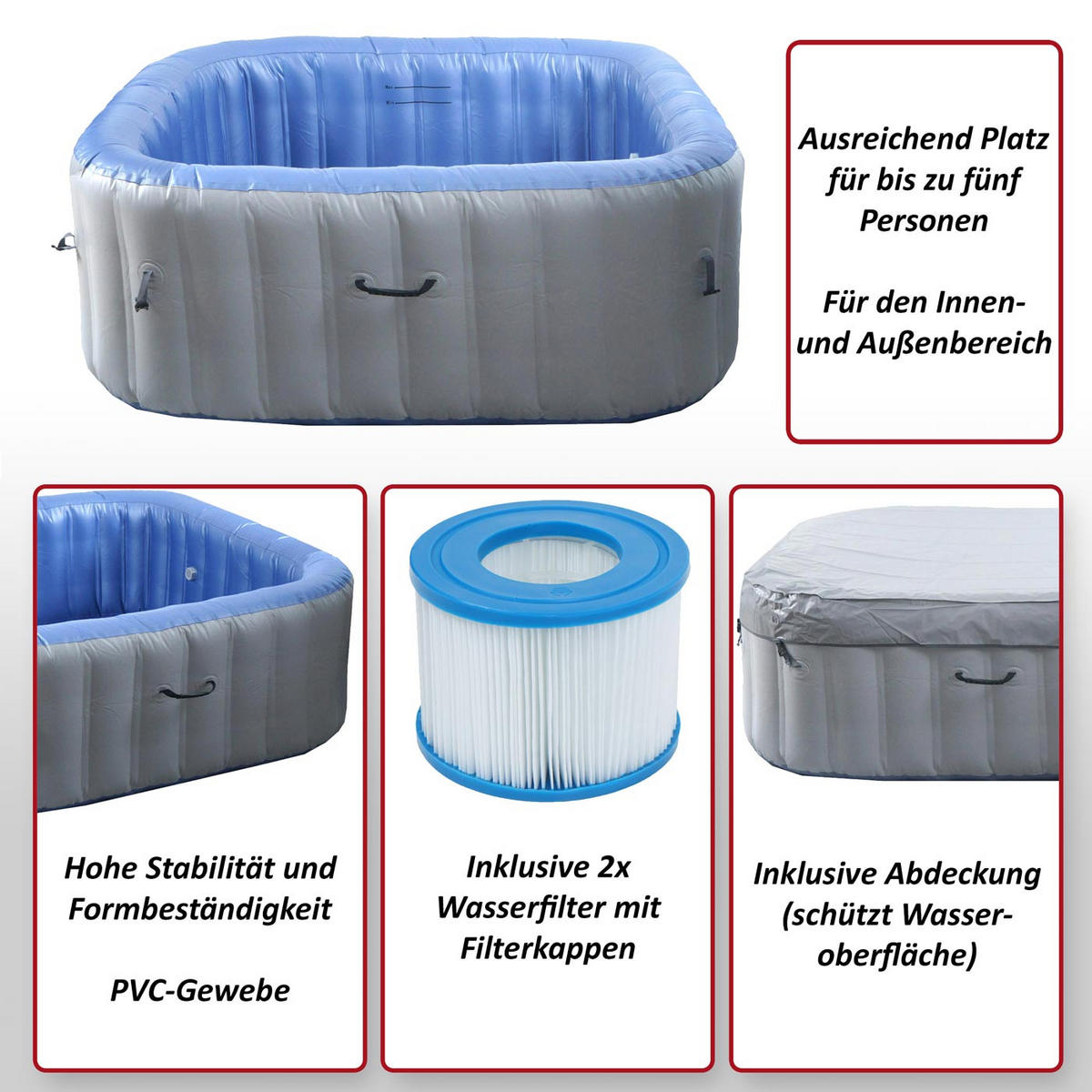 ERSATZ-WHIRLPOOL eckig Grau - Grau, Textil (180/67/180cm) - MCW