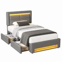 POLSTERBETT mit USB, LED und 4 Schubladen 90x190 cm PU Grau - Grau, Metall (90/190cm) - Meubliv