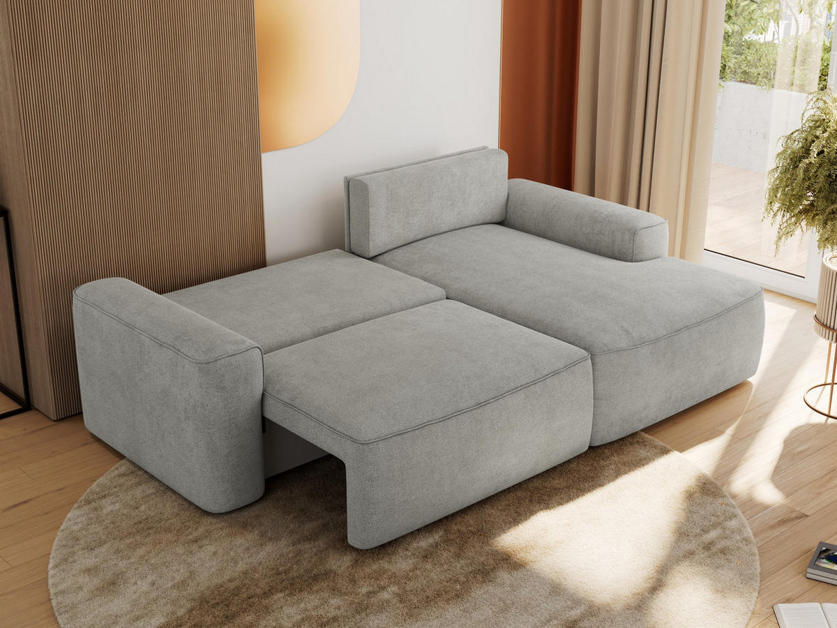 ECKSOFA BELLUNO L Hellgrau Strukture - Rechts - Hellgrau/Schwarz, Textil (233/144cm) - MKS