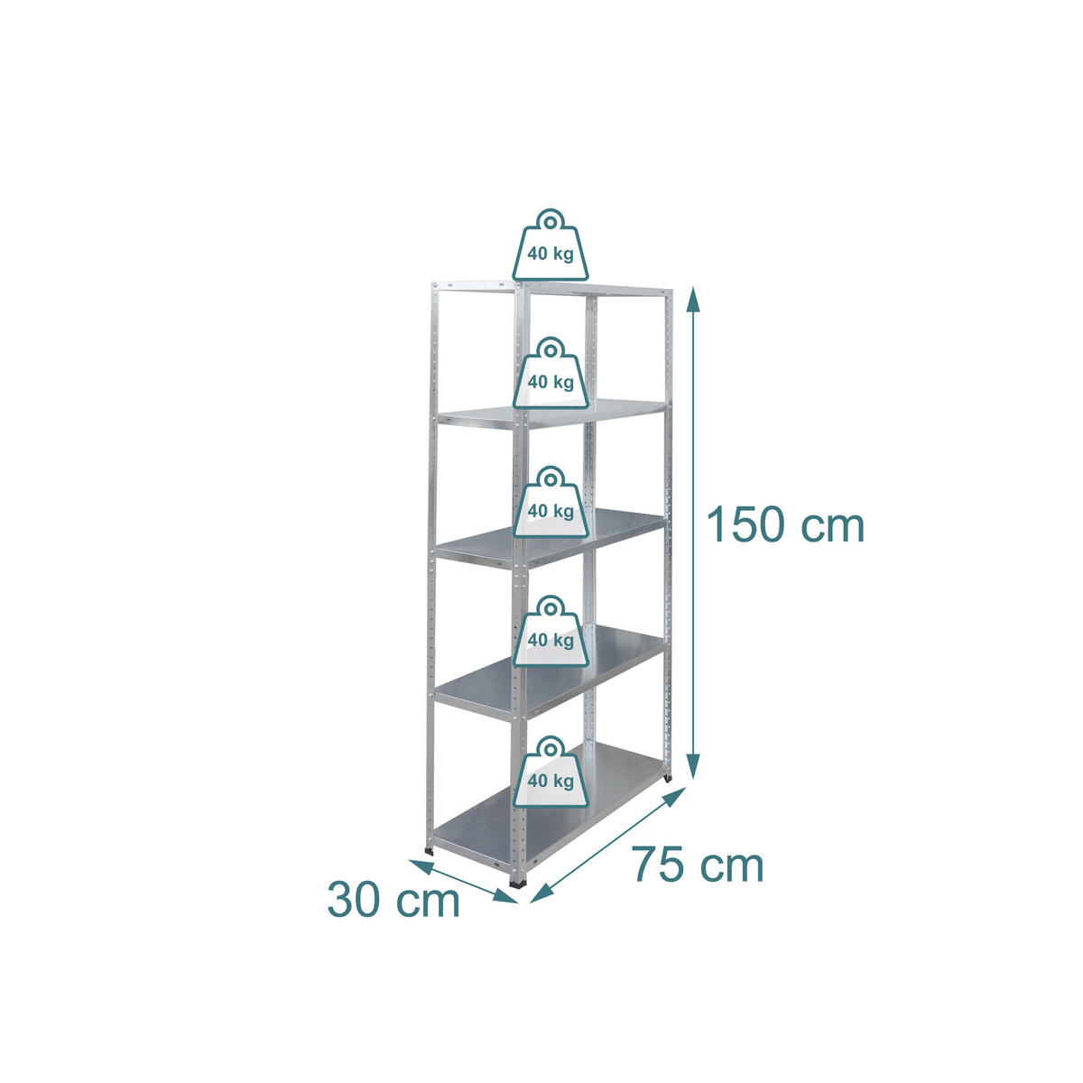 LAGERREGAL - Silberfarben, Kunststoff/Metall (30/150/30cm) - Relaxdays