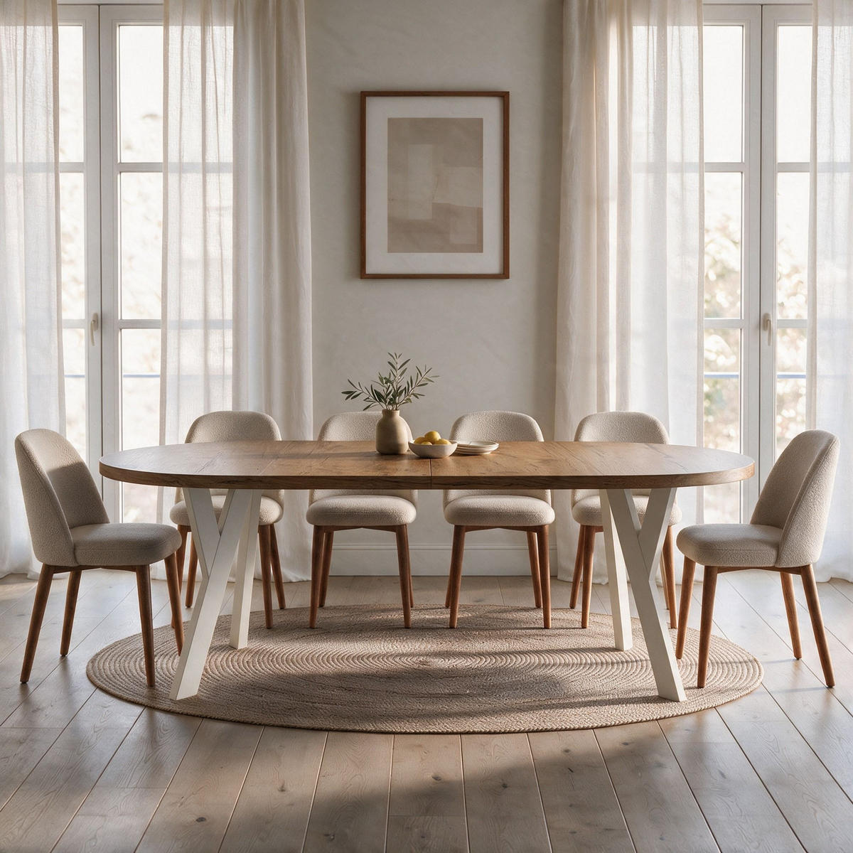 ESSTISCH ausziehbar rund ATO, 100-200 cm, Dekor Lancelot, weiße Holzbeine - Weiß/Braun, Holzwerkstoff/Buchenholz (100/100/77cm) - VENASI MÖBEL