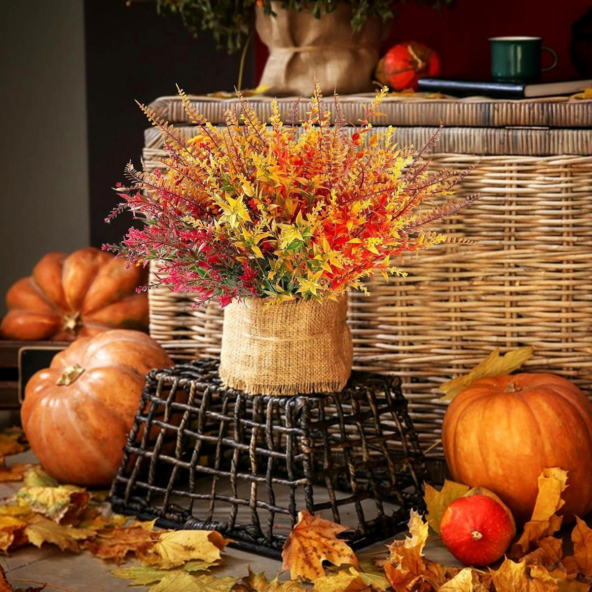 KUNSTBLUMEN 8-teiliges Set Herbstdeko 35 cm - Multicolor, Kunststoff (38cm)