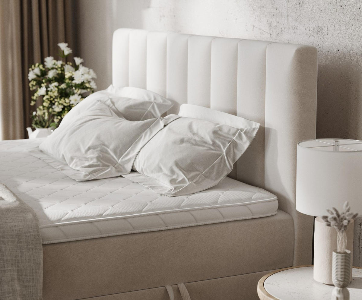 BOXBETT Bari 200/200 cm Creme im Paros Stoff - Creme, Holz/Holzwerkstoff (200/200cm) - AltaBeds