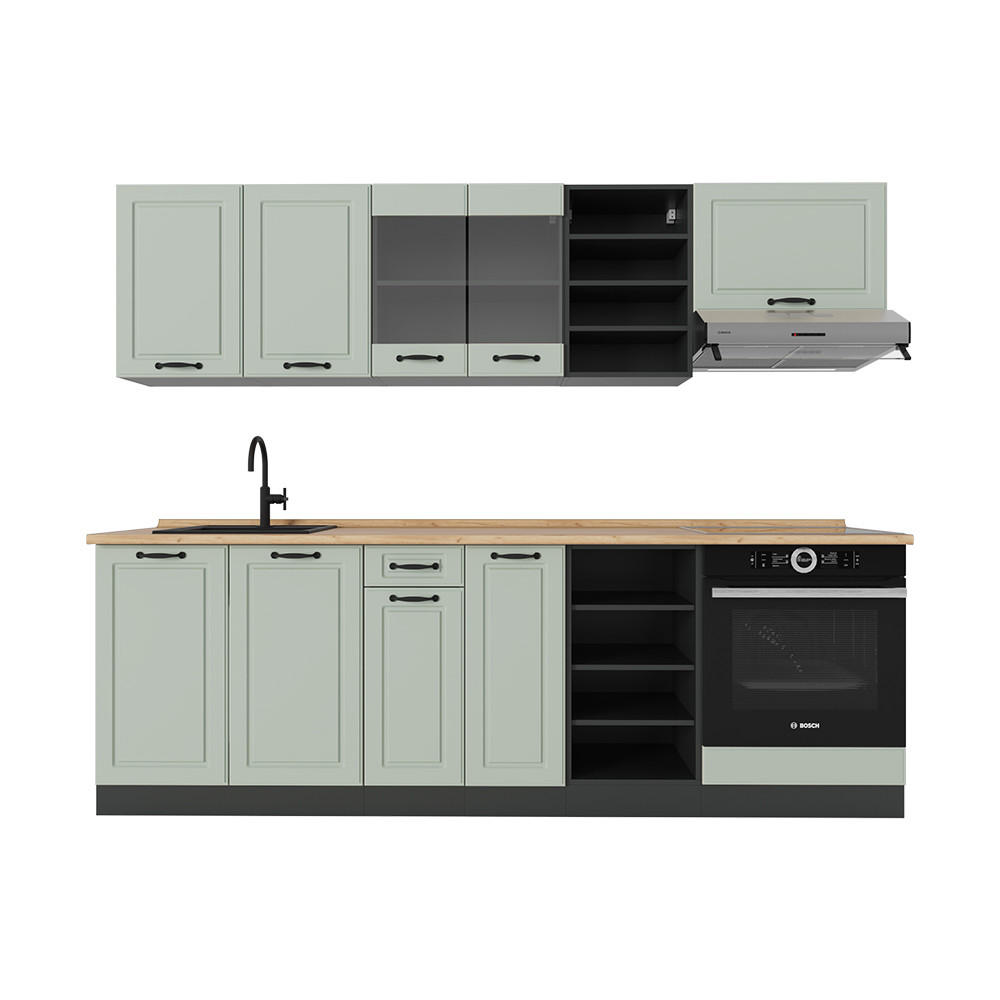 KÜCHENZEILE R-Line, Mint Landhaus/Anthrazit, 240 cm Arbeitsplatte Goldkraft Eiche - Anthrazit/Grün, Holzwerkstoff (240/206.8/60cm) - Vicco