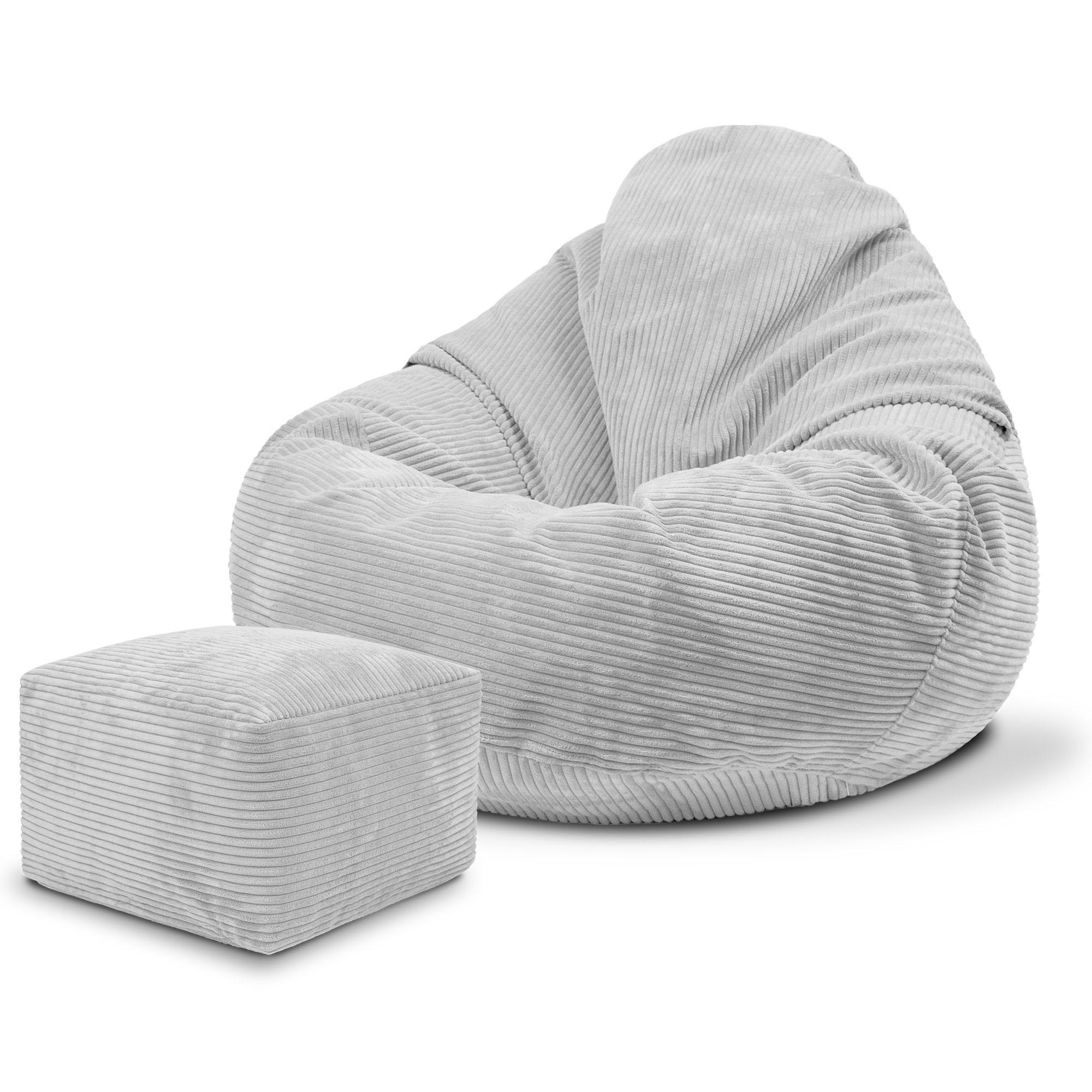 SITZSACK PARADISE MIT FUßSTÜTZE Kordsamt 2-tlg Cool Gray S - Hellgrau/Grau, Textil (70/70/70cm) - Dreamroots