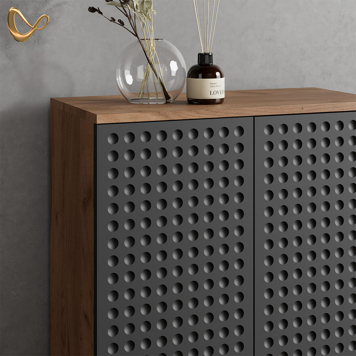 MIDISCHRANK Ronco Anthrazit gepunktet 60 x 81 cm - Eichefarben/Anthrazit, Holzwerkstoff (60/81/30cm) - Livinity®