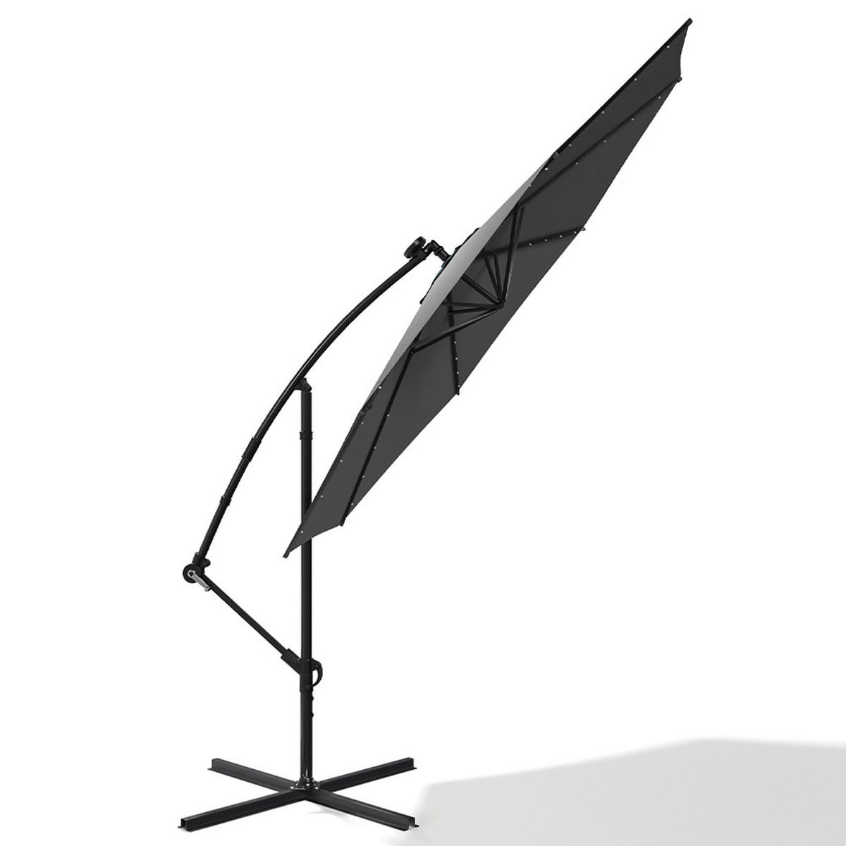 AMPELSCHIRM mit Kreuzständer aus Polyester Metall in Schwarz drehbar 360° neigbar 60° 3 x 2.6m Garten Balkon - Schwarz, Metall (300/240cm) - Livingandhome
