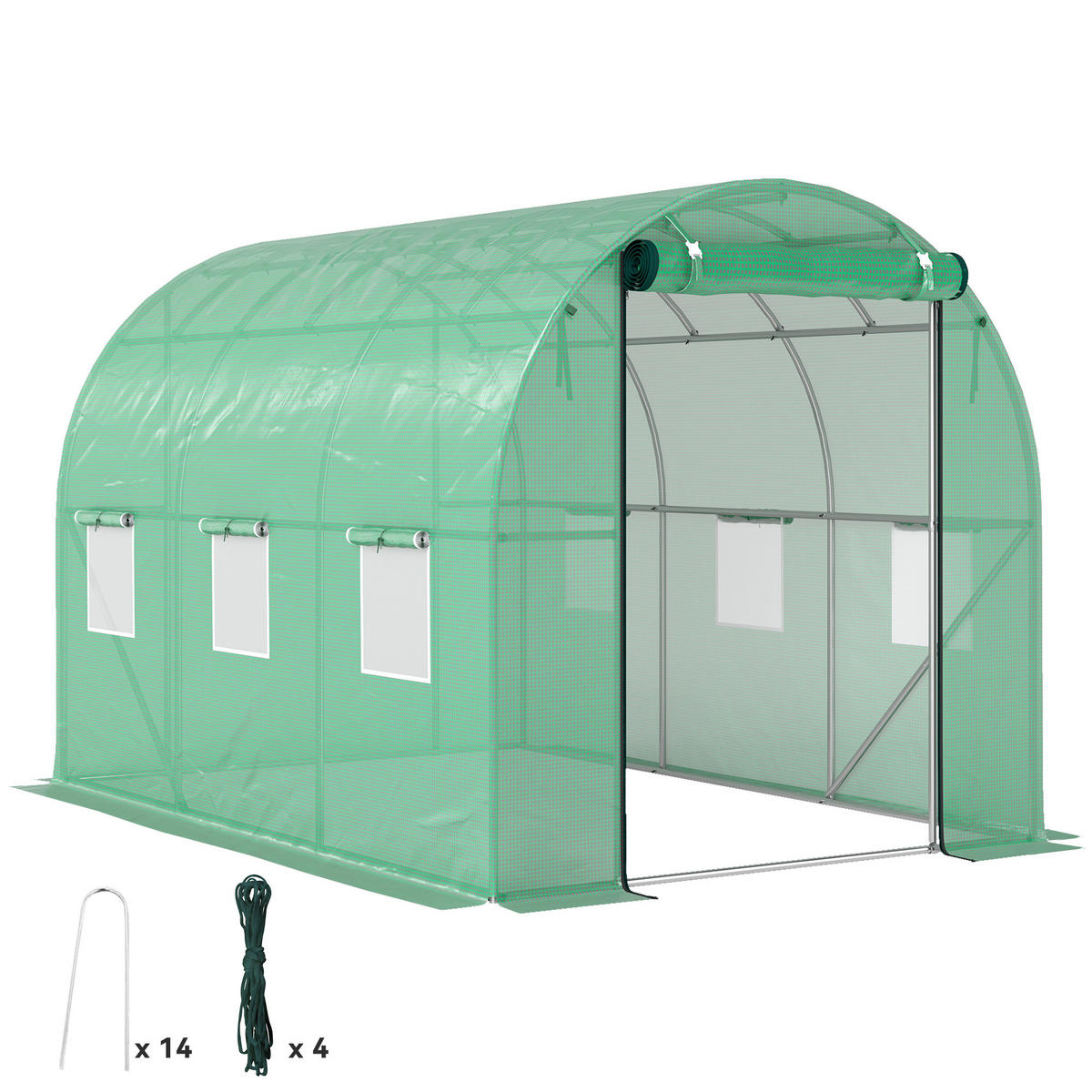 FOLIENTUNNEL, 300L x 200B x 195H cm - Grün, Kunststoff/Metall (200/195/300cm) - Outsunny