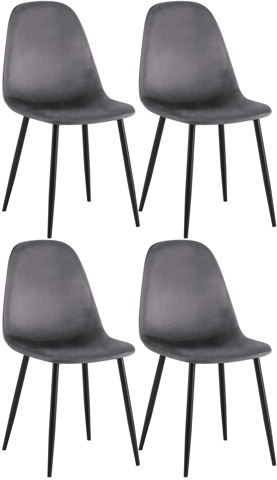 STUHL 4er Set Samt Dunkelgrau - Dunkelgrau/Schwarz, Textil/Metall (44/88/51cm) - CLP