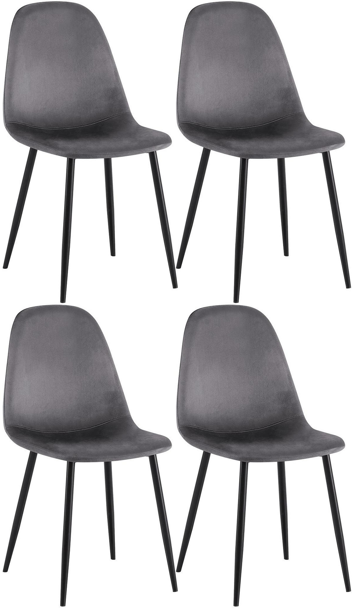 STUHL 4er Set Samt Dunkelgrau - Dunkelgrau/Schwarz, Textil/Metall (44/88/51cm) - CLP