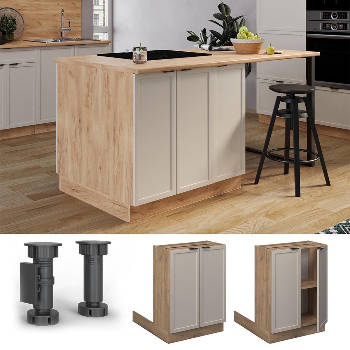 KÜCHENINSEL Fame-Line GrauBeige 60 cm ohne AP - Honigeiche/Grau, Holzwerkstoff (60/82/30cm) - Vicco