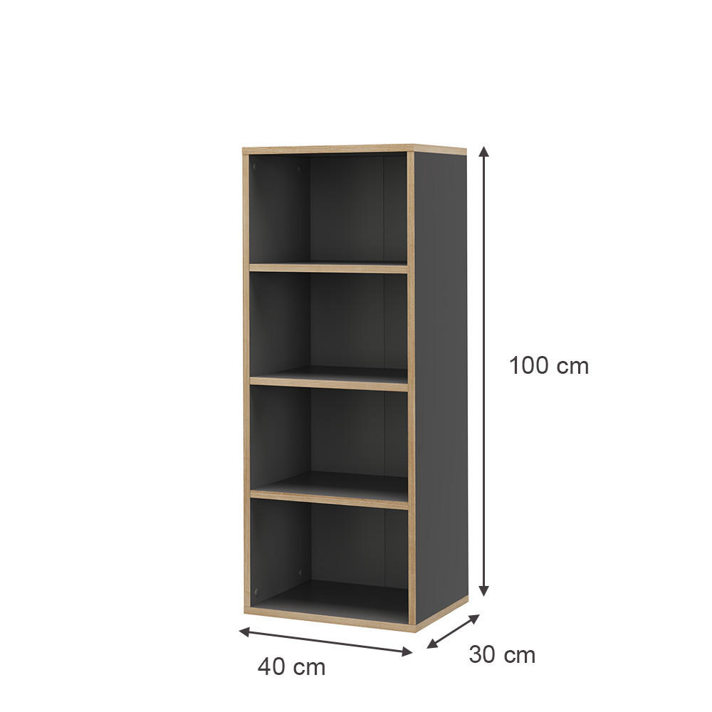 BÜCHERREGAL Tetrix Anthrazit 40 x 100 cm mit 4 Fächern - Anthrazit/Beige, Holzwerkstoff (40/100/30cm) - Vicco
